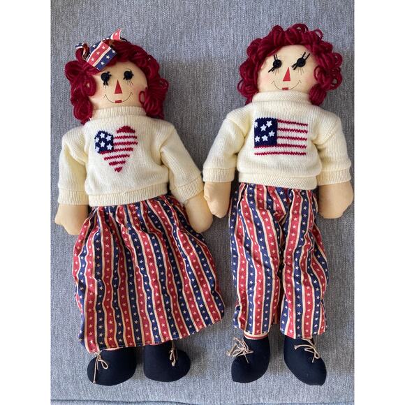 Raggedy Ann & Andy Shelf Sitting Raggedy Dolls - Patriotic Clothes 19" tall - Picture 2 of 12
